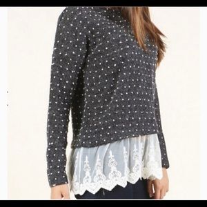 Altar’d State Polka Dot Lace Trimmed sweater Size S